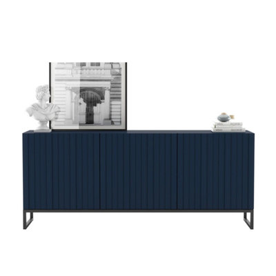 B&Q -  Elpis Glamour Sideboard Tv Stand 168Cm Push-To-Open CabinetNavy Matt / Black Frame