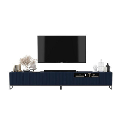 B&Q -  Elpis Glamour Tv Cabinet Media Unit Extra Long 300 CmNavy Matt / Black Frame