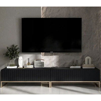 B&Q -  Elpis Glamour Tv Sideboard 220 Cm Tv UnitBlack Matt / Golden Frame