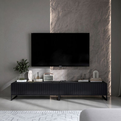 B&Q -  Elpis Glamour Tv Sideboard 220 Cm Tv Unit Black Matt / Black Frame