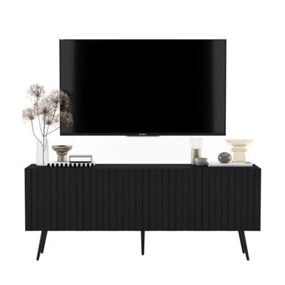B&Q -  Elpis Glamour Tv Cabinet Elegant Media Unit Push-To-OpenBlack Matt