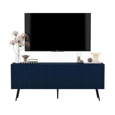 B&Q -  Elpis Glamour Tv Cabinet Elegant Media Unit Push-To-OpenNavy Matt