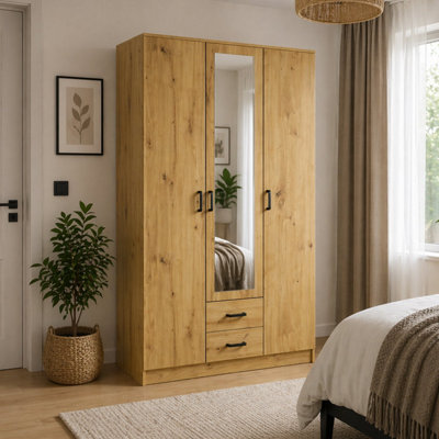 Heze Furniture Theda Wardrobe With Mirror And DrawersArtisan Oak