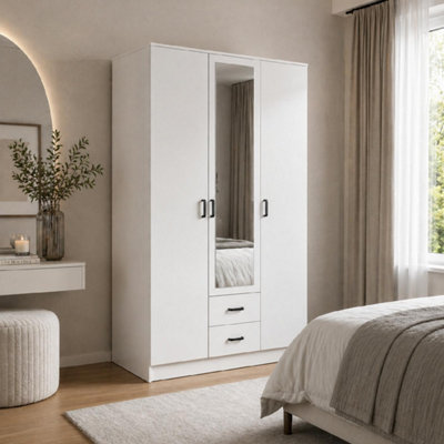 Heze Furniture Theda Wardrobe With Mirror And DrawersWhite