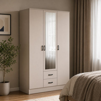 Heze Furniture Theda Wardrobe With Mirror And DrawersCashemere