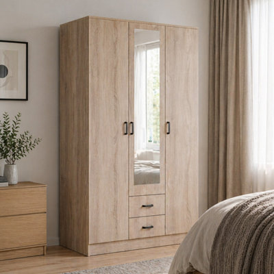 Heze Furniture Theda Wardrobe With Mirror And DrawersSonoma Oak