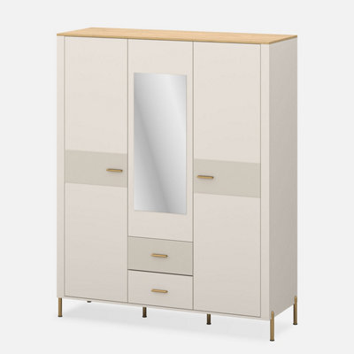 Heze Furniture Ruben 3 Door Wardrobe With MirrorCashmere / Stone Oak
