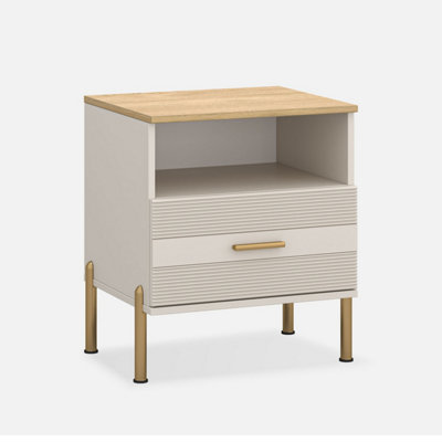 B&Q -  Ruben 1 Drawer Bedside CabinetCashmere / Stone Oak