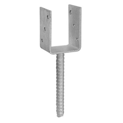 Heavy Duty Galvanised ("u" Shape With Pin) Post Fence Foot Anchors Concreting Internal Size: 101 mm-4.0" from B&Q