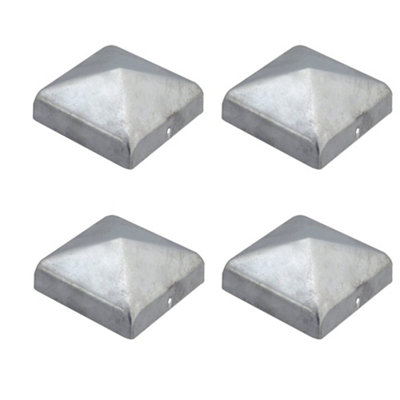 Square Pyramid Silver Galvanised Fence Post Cap Cover Top 71mm Pack Of: 4 Pc