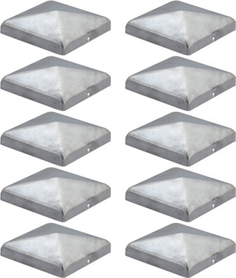 Square Pyramid Silver Galvanised Fence Post Cap Cover Top 71mm Pack Of: 10 Pc