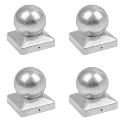 Galvanised Square Metal Fence Gate Post Cap Flange Size 91mm Ball Top Pack Of: 4 Pc from B&Q