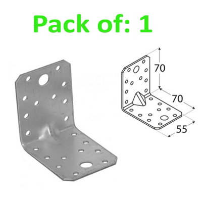 Angle Bracket 2mm Thick Heavy Duty Corner Reinforced Galvanised Zinc Plated 70X70 Width 55mm Pack Of: 1 from B&Q