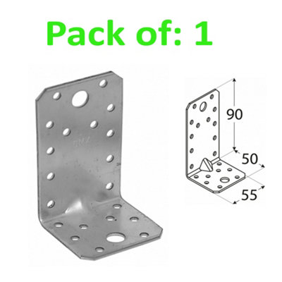 Angle Bracket 2mm Thick Heavy Duty Corner Reinforced Galvanised Zinc Plated 90X50 Width 55mm Pack Of: 1 from B&Q