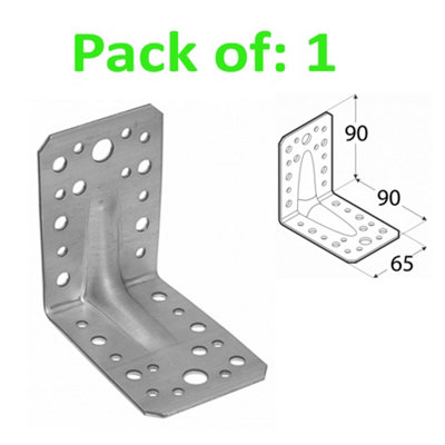 Angle Bracket 2mm Thick Heavy Duty Corner Reinforced Galvanised Zinc Plated 90X90 Width 65mm Pack Of: 1 from B&Q