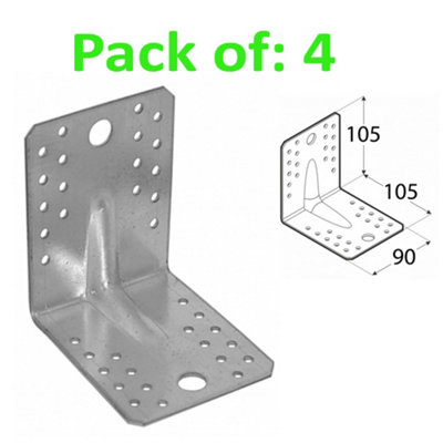 Angle Bracket 2mm Thick Heavy Duty Corner Reinforced Galvanised Zinc Plated 105X105 Width 90mm Pack Of: 4 from B&Q