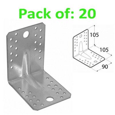 Angle Bracket 2mm Thick Heavy Duty Corner Reinforced Galvanised Zinc Plated 105X105 Width 90mm Pack Of: 20 from B&Q