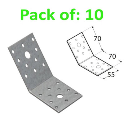 Galvanised Corner Brace 135 Degree Angle Bracket Joist Timber Mending Plates 70X70 Width 55mm Pack Of: 10 from B&Q