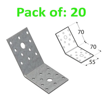Galvanised Corner Brace 135 Degree Angle Bracket Joist Timber Mending Plates 70X70 Width 55mm Pack Of: 20 from B&Q