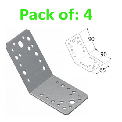 Galvanised Corner Brace 135 Degree Angle Bracket Joist Timber Mending Plates 90X90 Width 65mm Pack Of: 4 from B&Q