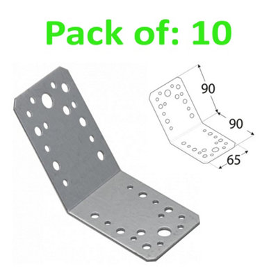 Galvanised Corner Brace 135 Degree Angle Bracket Joist Timber Mending Plates 90X90 Width 65mm Pack Of: 10 from B&Q