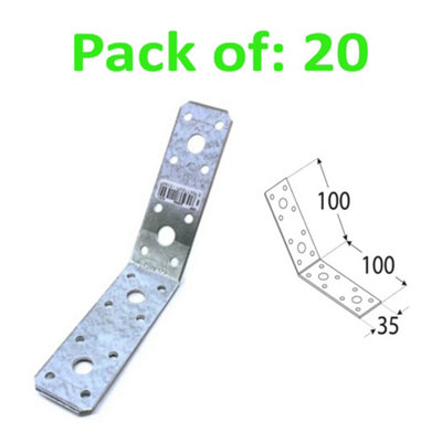 Galvanised Corner Brace 135 Degree Angle Bracket Joist Timber Mending Plates 100X100 Width 35mm Pack Of: 20 from B&Q