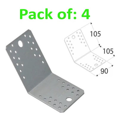 Galvanised Corner Brace 135 Degree Angle Bracket Joist Timber Mending Plates 105X105 Width 90mm Pack Of: 4 from B&Q