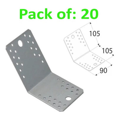 Galvanised Corner Brace 135 Degree Angle Bracket Joist Timber Mending Plates 105X105 Width 90mm Pack Of: 20 from B&Q
