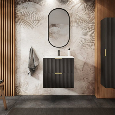 Heze Furniture Flow 2 Drawer Bathroom Vanity Cabinet Vanity Unit With Basin 60CmBlack from B&Q