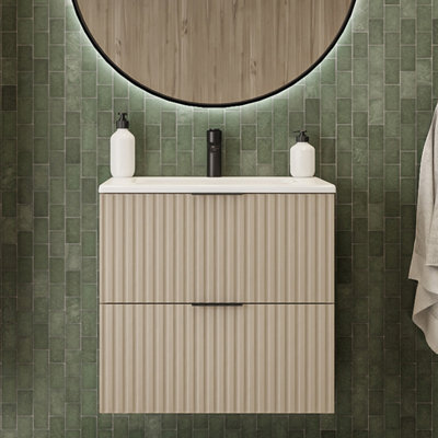 Heze Furniture Flow 2 Drawer Bathroom Vanity Cabinet Vanity Unit With Basin 60CmCashmere from B&Q