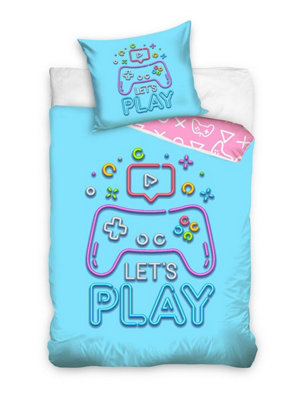 Let's Play Game Single Size 100% Cotton Reversible Duvet Cover And Pillowcase Set from B&Q