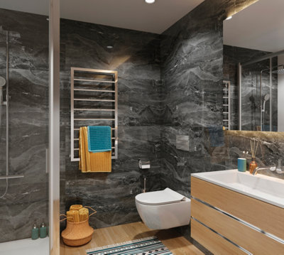 B&Q - Dark Stone  Spc Wall Panel Pack Of 4 1200mm X 600mm Per Tile 2.88M2 Total Coverage