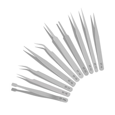 Sequre St High Precision Stainless Steel Hardened Anti-Static Tweezers Set