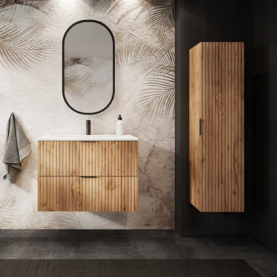 Heze Furniture Flow Bathroom Vanity Cabinet With A Basin 80CmGold Craft Oak from B&Q