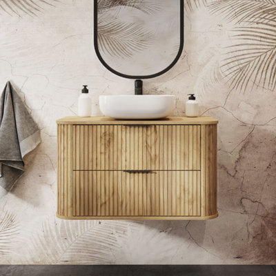 Heze Furniture Elegance Glamour Style 2 Drawer Bathroom Vanity Cabinet 80Cm In Gold Craft Oak from B&Q