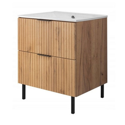Heze Furniture Flow 2 Drawer Standing Bathroom 60Cm Vanity Cabinet With BasinGold Craft Oak from B&Q