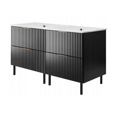 Heze Furniture Flow Bathroom Set Of 2 Standing Vanity Cabinets With Basins 120Cm - Black