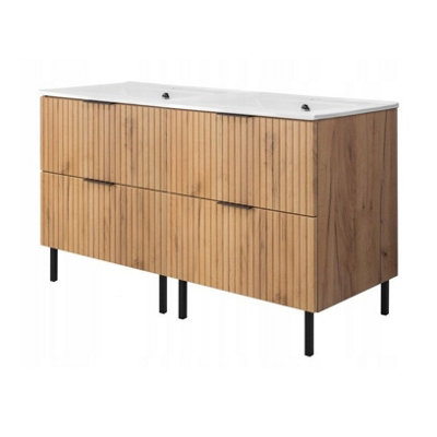 Heze Furniture Flow Bathroom Set Of 2 Standing Vanity Cabinets With Basins 120CmGold Craft Oak from B&Q