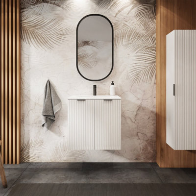 Heze Furniture Flow 2 Door Bathroom Vanity Cabinet With 2 Shelves And Basin 60CmWhite from B&Q