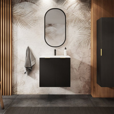 Heze Furniture Flow 2 Door Bathroom Vanity Cabinet With 2 Shelves And Basin 60CmBlack from B&Q