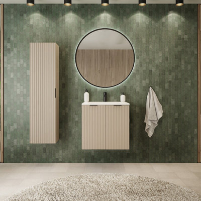 Heze Furniture Flow 2 Door Bathroom Vanity Cabinet With 2 Shelves And Basin 60CmCashmere from B&Q