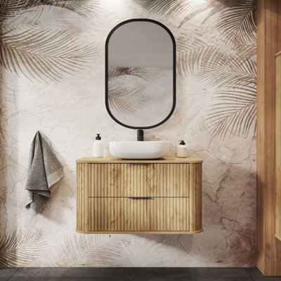 Heze Furniture Elegance Glamour Style 2 Drawer Bathroom Vanity Cabinet 100Cm In Gold Craft Oak from B&Q