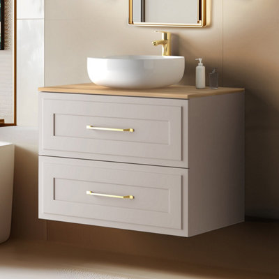 Heze Furniture Classic Bathroom 2 Drawer Wall Cabinet Vanity Unit 80Cm With WorktopCashmere from B&Q