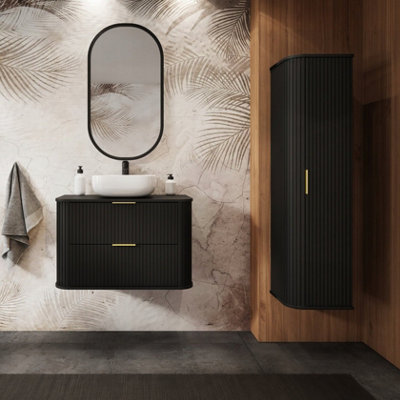 Heze Furniture Elegance Glamour Style 2 Bathroom Cabinets Set 60Cm Vanity Unit & Tall Cabinet In Black from B&Q