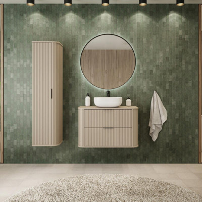 Heze Furniture Elegance Glamour Style 2 Bathroom Cabinets Set 60Cm Vanity Unit & Tall Cabinet In Cashmere from B&Q