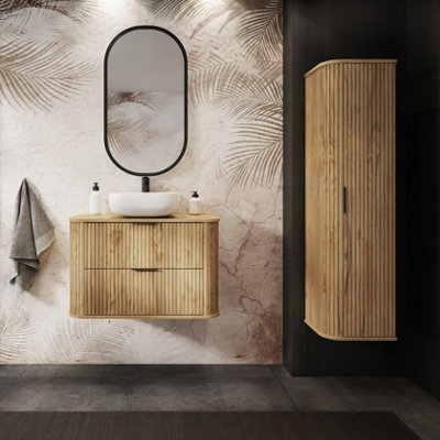Heze Furniture Elegance Glamour Style 2 Bathroom Cabinets Set 60Cm Vanity Unit & Tall Cabinet In Gold Craft Oak from B&Q
