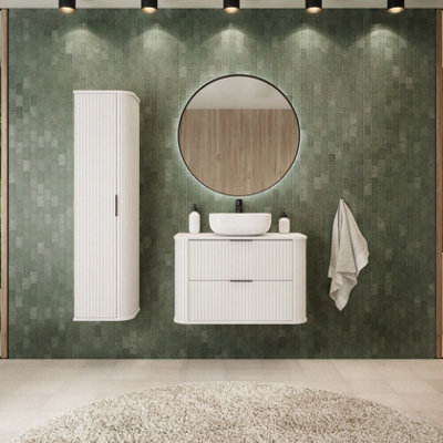 Heze Furniture Elegance Glamour Style 2 Bathroom Cabinets Set 60Cm Vanity Unit & Tall Cabinet In White from B&Q