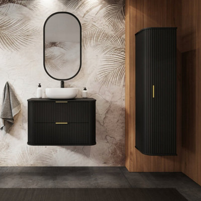Heze Furniture Elegance Glamour Style 2 Bathroom Cabinets Set 100Cm Vanity Unit & Tall Cabinet In Black from B&Q