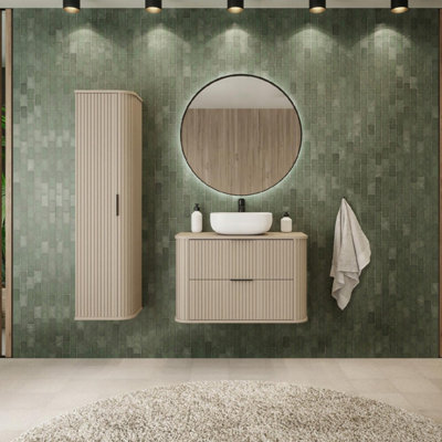 Heze Furniture Elegance Glamour Style 2 Bathroom Cabinets Set 100Cm Vanity Unit & Tall Cabinet In Cashmere from B&Q