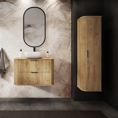 Heze Furniture Elegance Glamour Style 2 Bathroom Cabinets Set 100Cm Vanity Unit & Tall Cabinet In Gold Craft Oak from B&Q